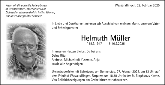 Traueranzeige von Helmuth Müller von Schwäbische Post