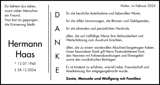Traueranzeige von Hermann Haas von Schwäbische Post