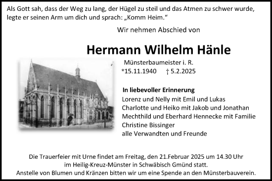 Traueranzeige von Hermann Wilhelm Hänle von Gmünder Tagespost