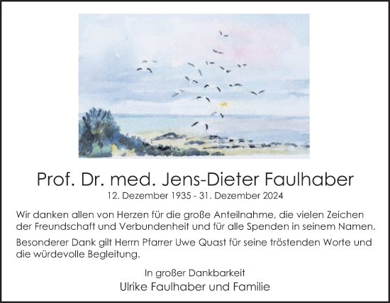 Traueranzeige von Jens-Dieter Faulhaber von Schwäbische Post
