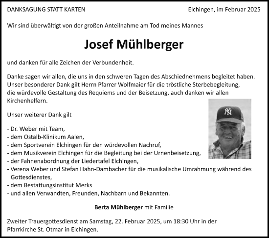 Traueranzeige von Josef Mühlberger von Schwäbische Post