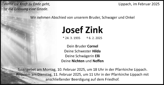 Traueranzeige von Josef Zink von Schwäbische Post