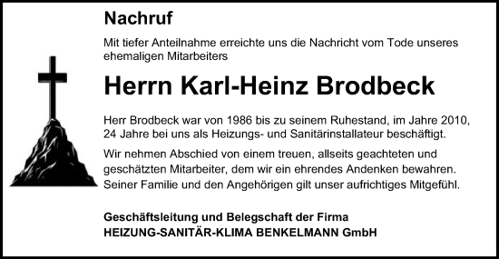 Traueranzeige von Karl-Heinz Brodbeck von Schwäbische Post