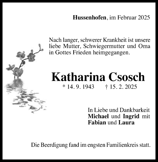 Traueranzeige von Katharina Csosch von Gmünder Tagespost