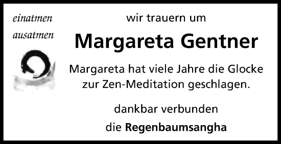 Traueranzeige von Margareta Gentner von Schwäbische Post