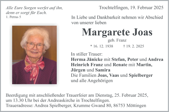 Traueranzeige von Margarete Joas von Schwäbische Post