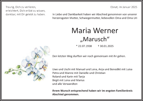Traueranzeige von Maria Werner von Schwäbische Post