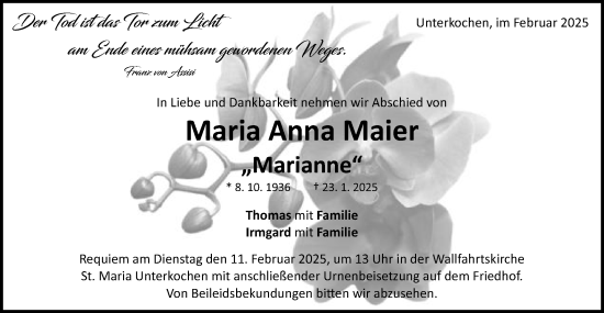 Traueranzeige von Maria Anna Maier von Schwäbische Post