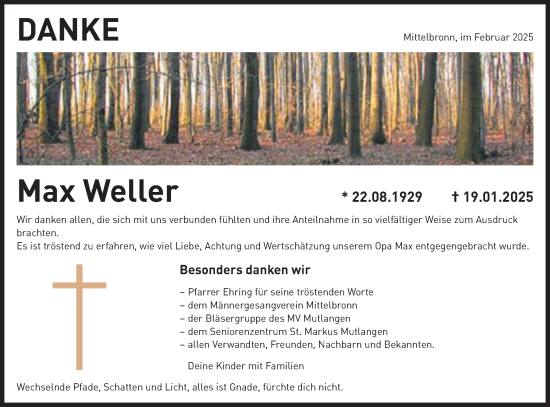Traueranzeige von Max Weller von Gmünder Tagespost