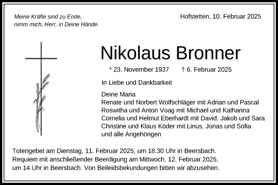 Traueranzeige von Nikolaus Bronner von Schwäbische Post
