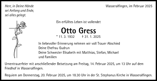 Traueranzeige von Otto Gress von Schwäbische Post