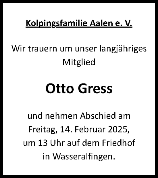 Traueranzeige von Otto Gress von Schwäbische Post