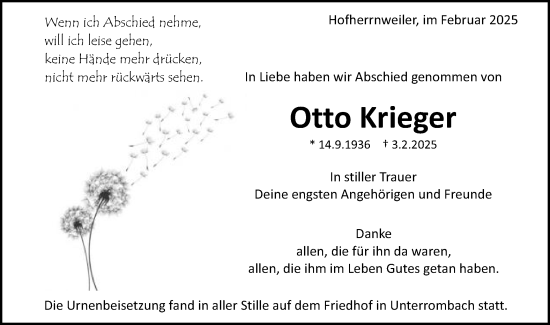 Traueranzeige von Otto Krieger von Schwäbische Post