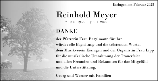 Traueranzeige von Reinhold Meyer von Schwäbische Post