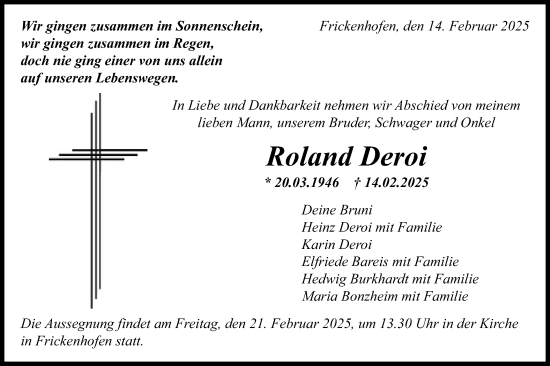 Traueranzeige von Roland Deroi von Gmünder Tagespost