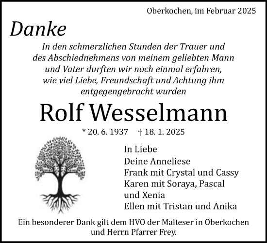 Traueranzeige von Rolf Wesselmann von Schwäbische Post
