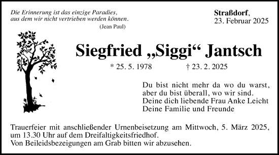 Traueranzeige von Siegfried Jantsch von Gmünder Tagespost