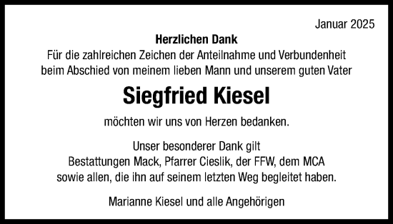 Traueranzeige von Siegfried Kiesel von Schwäbische Post