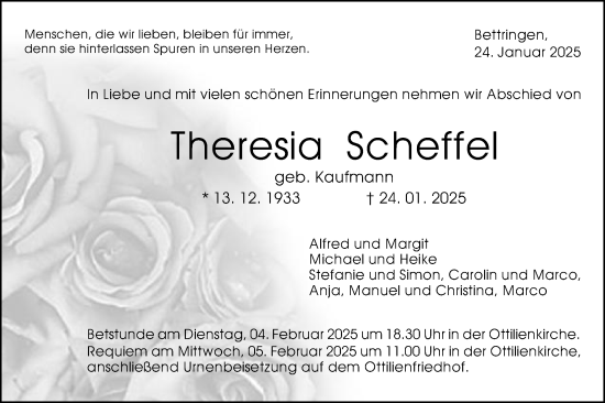 Traueranzeige von Theresia Scheffel von Gmünder Tagespost