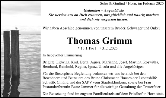 Traueranzeige von Thomas Grimm von Gmünder Tagespost