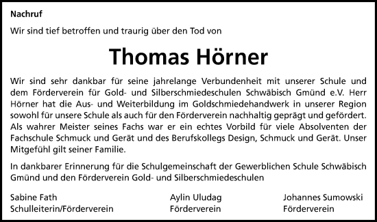 Traueranzeige von Thomas Hörner von Gmünder Tagespost