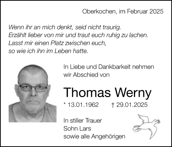 Traueranzeige von Thomas Werny von Schwäbische Post