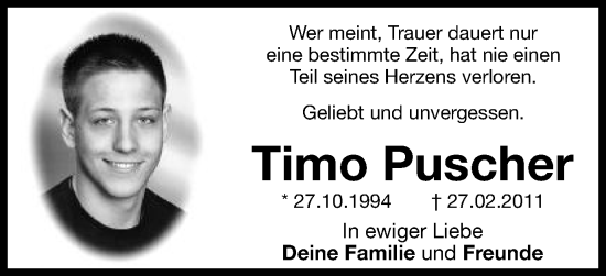 Traueranzeige von Timo Puscher von Schwäbische Post