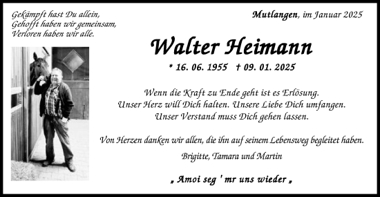 Traueranzeige von Walter Heimann von Gmünder Tagespost