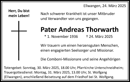 Traueranzeige von Andreas Thorwarth von Schwäbische Post