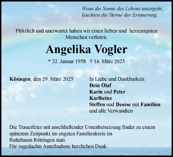Traueranzeige von Angelika Vogler von Schwäbische Post