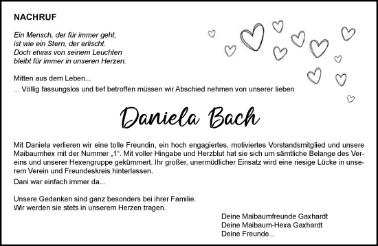 Traueranzeige von Daniela Bach von Schwäbische Post