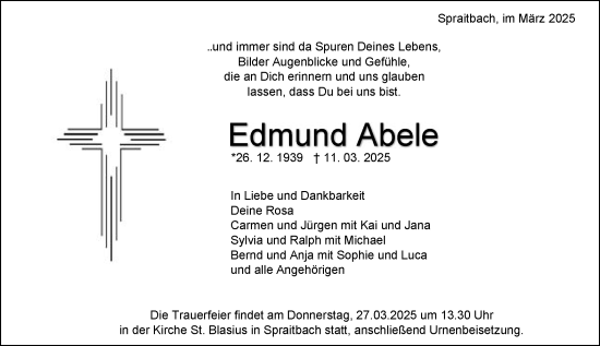 Traueranzeige von Edmund Abele von Gmünder Tagespost