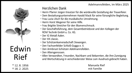 Traueranzeige von Edwin Rief von Schwäbische Post