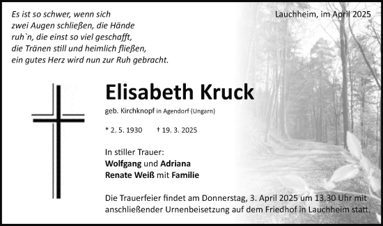 Traueranzeige von Elisabeth Kruck von Schwäbische Post