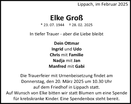 Traueranzeige von Elke Groß von Schwäbische Post