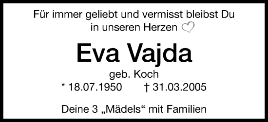 Traueranzeige von Eva Vajda von Schwäbische Post