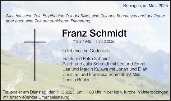 Traueranzeige von Franz Schmidt von Gmünder Tagespost