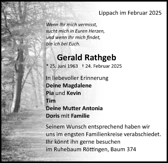 Traueranzeige von Gerald Rathgeb von Schwäbische Post