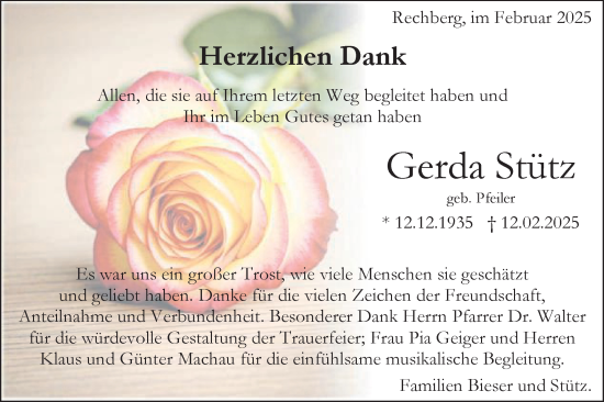 Traueranzeige von Gerda Stütz von Gmünder Tagespost