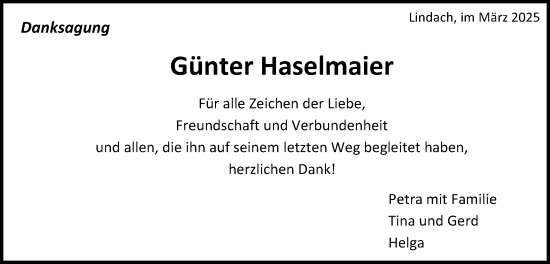 Traueranzeige von Günter Haselmaier von Gmünder Tagespost