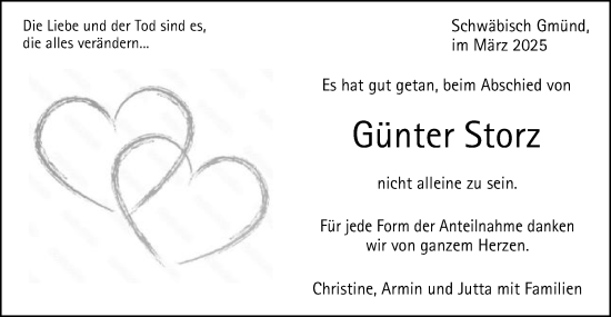 Traueranzeige von Günter Storz von Gmünder Tagespost