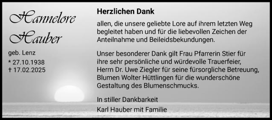 Traueranzeige von Hannelore Hauber von Schwäbische Post