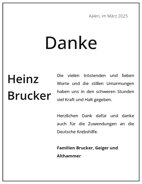 Traueranzeige von Heinz Brucker von Schwäbische Post