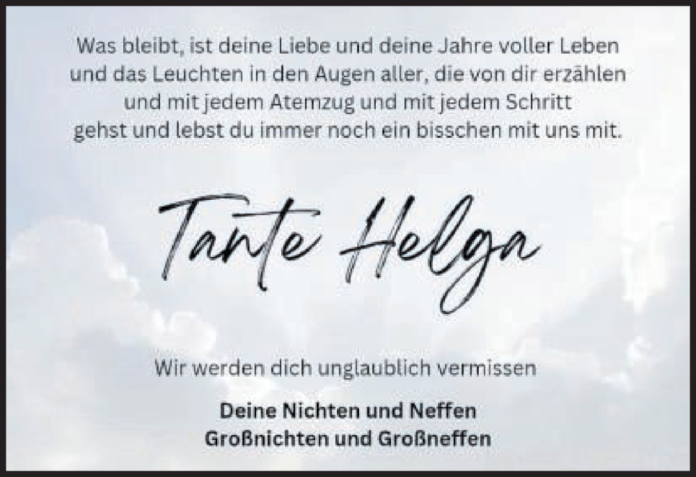  Traueranzeige für Helga Schort vom 11.03.2025 aus Schwäbische Post