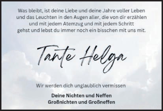 Traueranzeige von Helga Schort von Schwäbische Post
