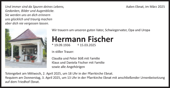 Traueranzeige von Hermann Fischer von Schwäbische Post