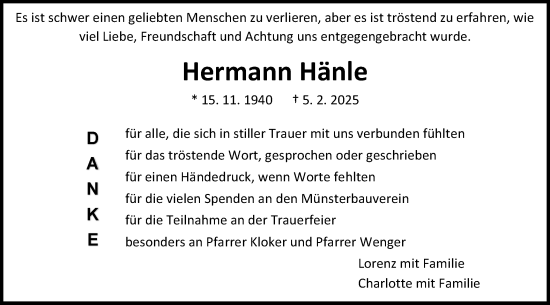 Traueranzeige von Hermann Hänle von Gmünder Tagespost