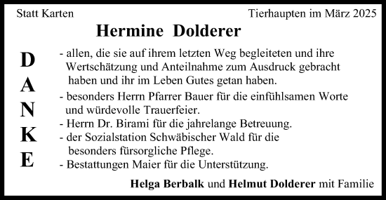Traueranzeige von Hermine Dolderer