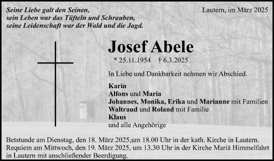 Traueranzeige von Josef Abele von Gmünder Tagespost