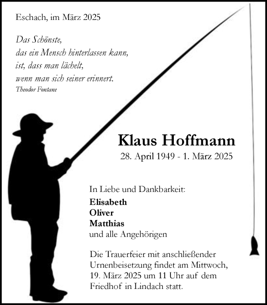 Traueranzeige von Klaus Hoffmann von Gmünder Tagespost